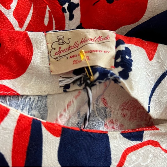 Vintage Red and Blue Floral Long Sleeve Dress - Picture 3 of 3